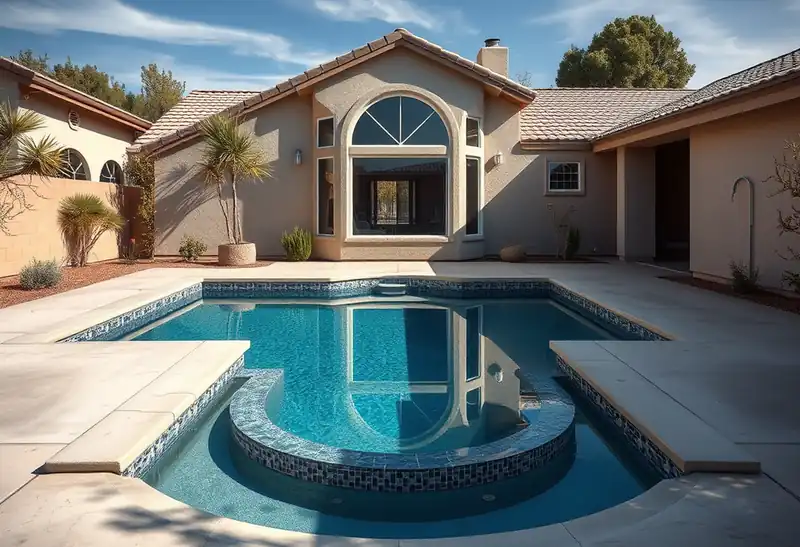 Illustration of new in-ground pool with a concrete deck in a 1985-era home
